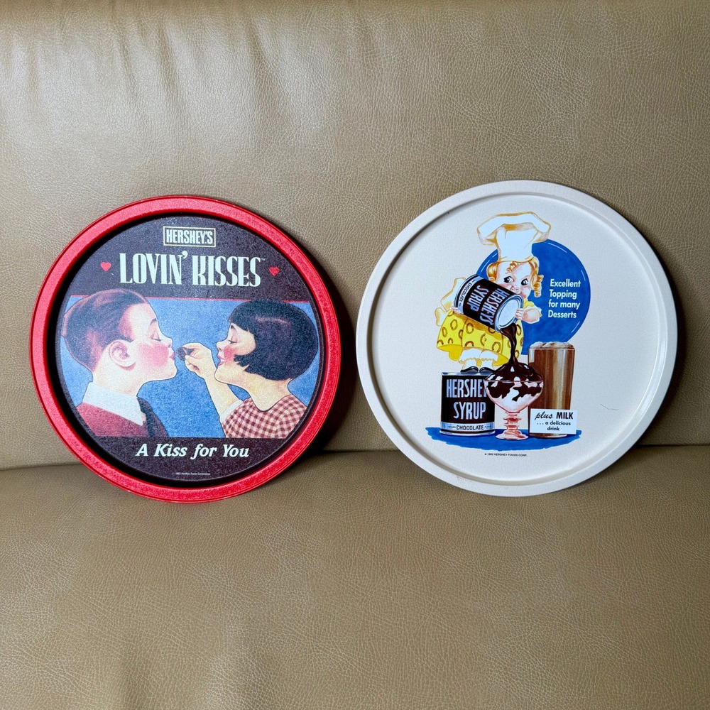 Vintage Hershey's Tin Trays 1992 1993 Lovin Kisses & Syrup Advertising Set of 2